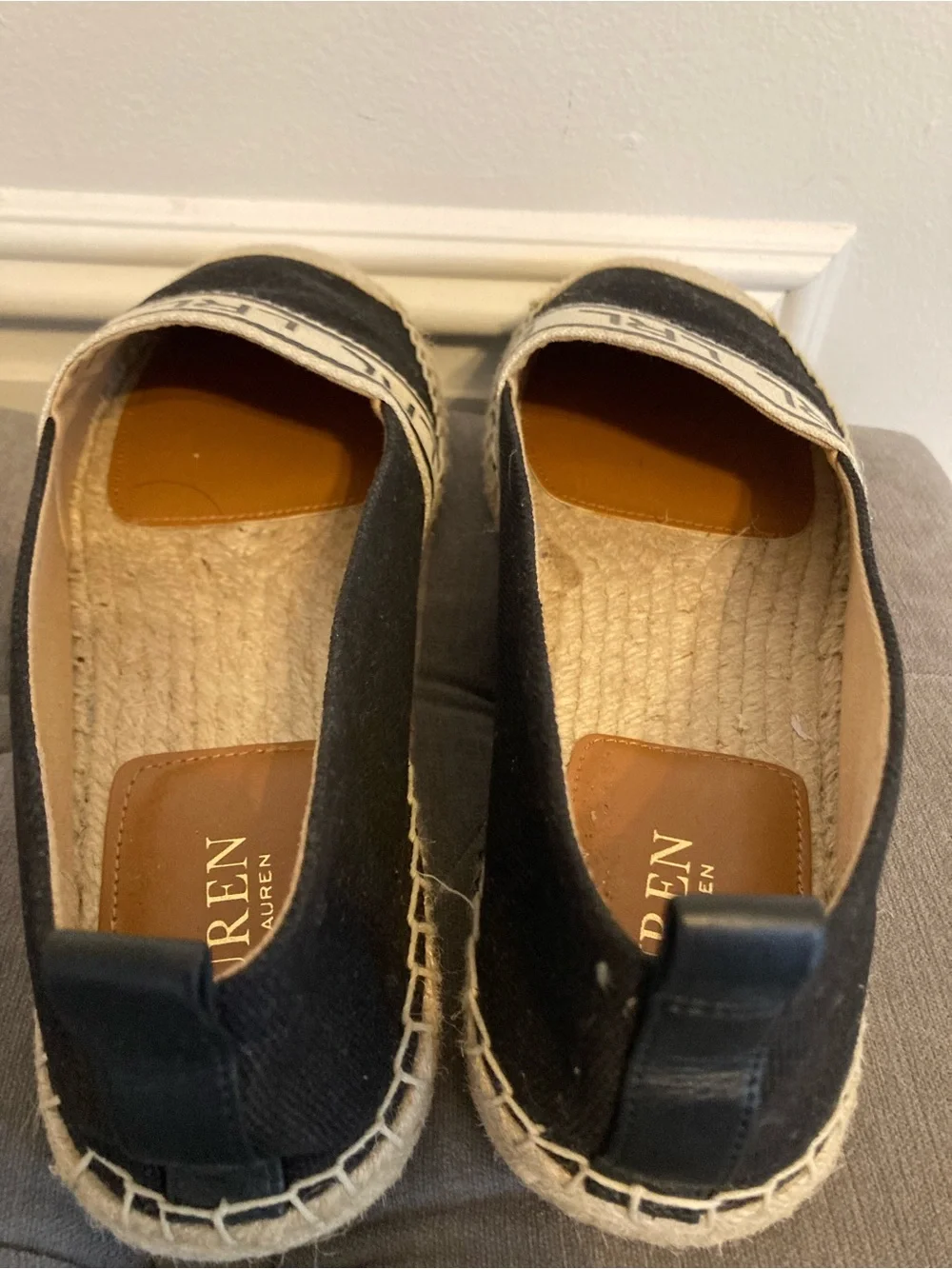 Lauren Ralph Lauren Black Canvas Espadrille Flats with Natural Jute Trim